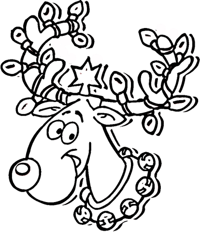 Online coloring book: Christmas reindeer coloring page